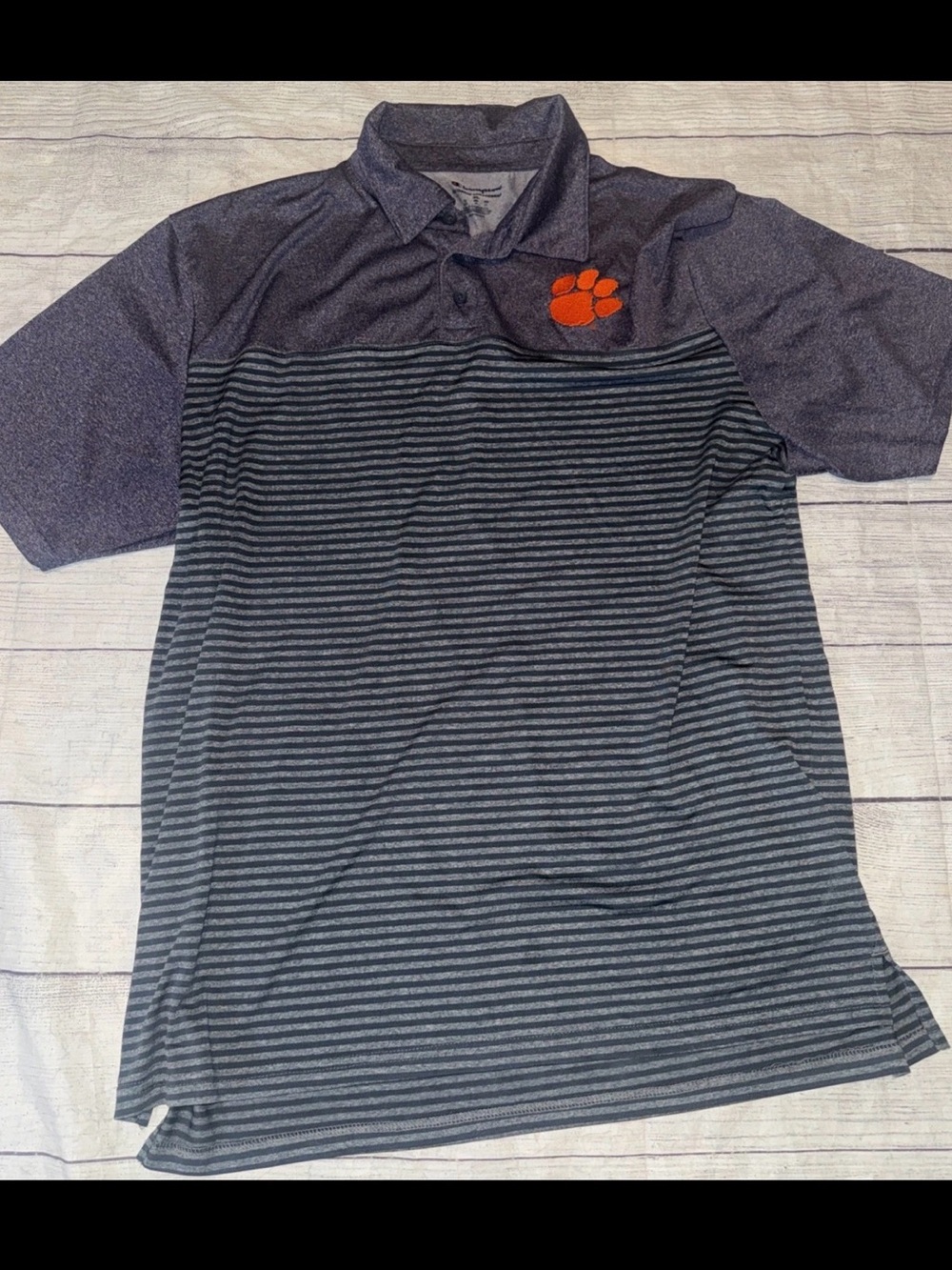 Clemson Tigers Champion Polo Mens XL Gray Purple Short Sleeve Shirt NCAA Sports
